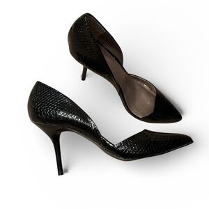 MADELINE Peyton D’Orsay Black Faux Leather Heels